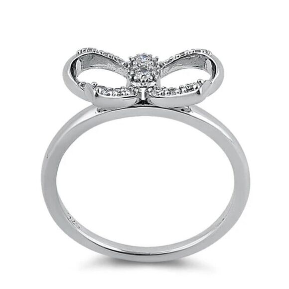 Sterling Silver Clear Bow Ribbon CZ Ring New - Picture 3 of 4